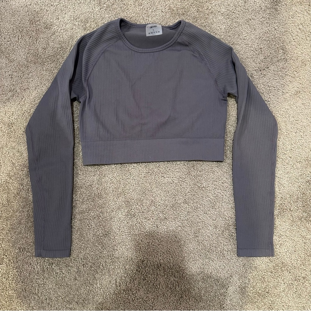 Aim’n Concrete Ribbed Seamless Crop Long Sleeve Grey Cropped Aimn